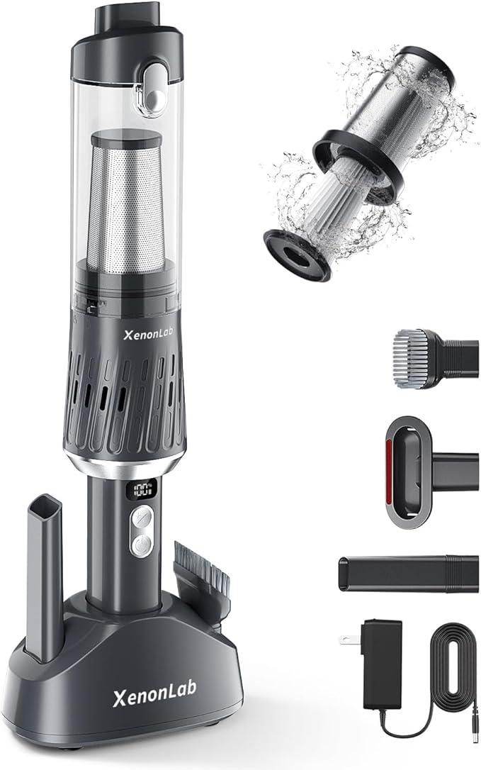 Handheld Vacuum Cordless 25000Pa Car Vacuum 3-in-1 Handheld Vacuum, Includes Smart Display and Charging Base Hand Vac Cordless Rechargeable One-Touch Empty for Home/Pet/Car (Silver) - NeatNest