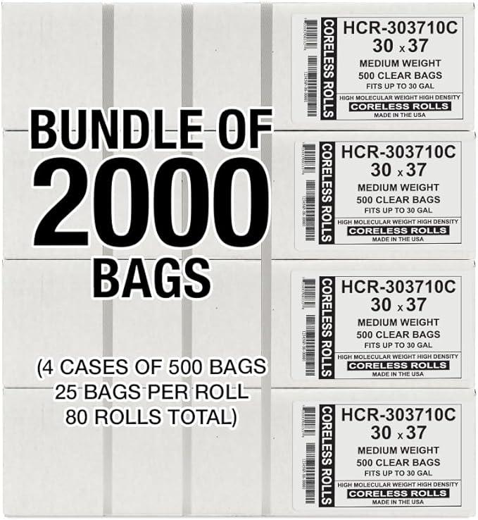 Aluf Plastics High Density Trash Bags, 30 Gallon, 2000 Count, 10 Micron (eq), 30" x 37", Clear, for Bathroom, Office, Industrial, Commercial, Janitorial, Municipal, Recycling - NeatNest