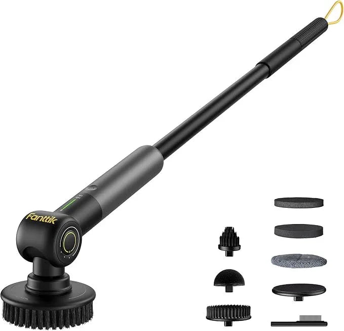 Fanttik Flip G9 Pro Electric Scrubber, VoltiPulse Motor, Dual-Speed Cleaner with 6 Brush Heads, Adjustable Angle & Extendable Handle, IPX7 Waterproof, Type-C Charge for Bathroom, Tile, Grout - Black - NeatNest