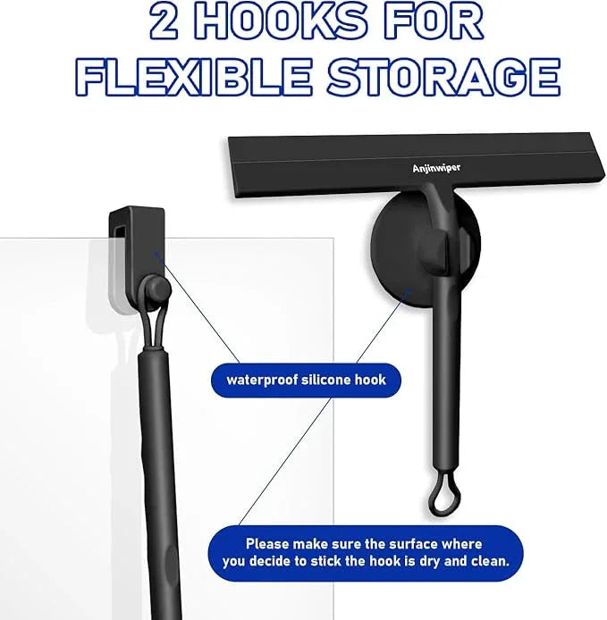 Shower Squeegee for Glass Doors with Adhesive Hook, All-Purpose Squeegee for Shower Glass, Bathroom, Window, Mirror, Car Glass and Tile Wall-8.6 Inches,Black - NeatNest
