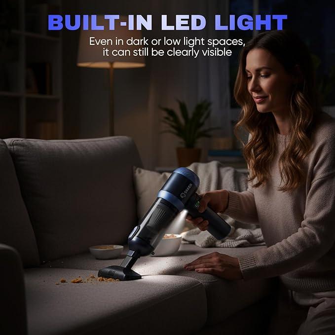 Saker Car Vacuum Portable Cordless 20000Pa Suction Power 4 in 1 Handheld Vacuum with LED Light Type-C Portable Mini Vacuums for Car, Home, Office, Pet HL157 Blue - NeatNest
