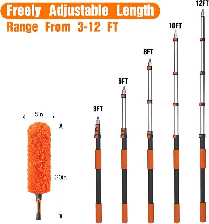 20FT High Reach Duster Cleaning Kit with Extension Pole, High Ceiling Fan Cleaner Duster Tool for Fan Blades, Window Washing Kit with Microfiber Feather Duster & Window Squeegee - NeatNest