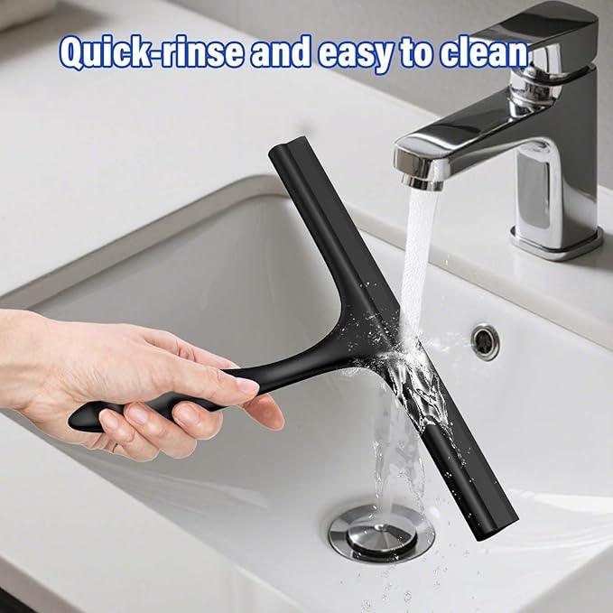 Shower Squeegee for Glass Doors with Adhesive Hook, Window Squeegee for Shower Glass, Cleaning Tile Wall, Bathroom Cleaner Tool Household Silicone Squeegee(10 inch-Black) - NeatNest