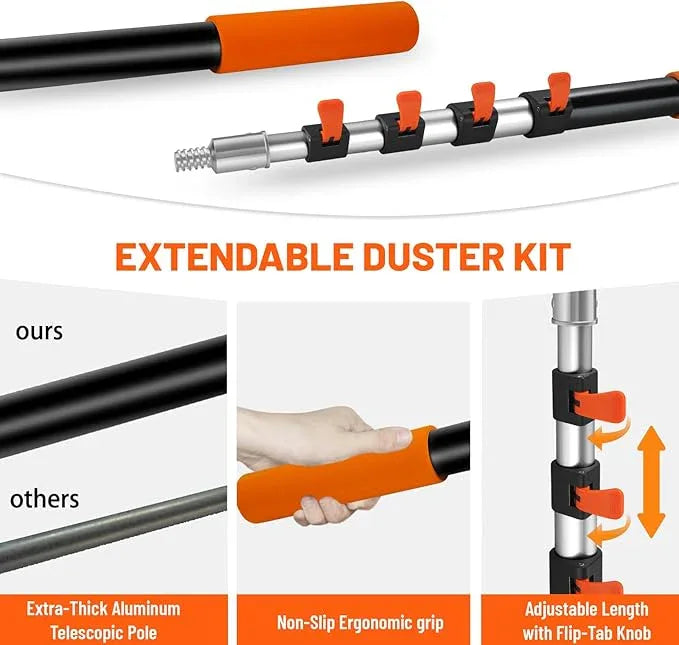 20ft High Reach Duster Kit with Extendable Pole (5-12ft),High Ceiling Duster Kit Includes–Ceiling Fan Blade Cleaner, Cobweb Remover, Bendable Duster, Microfiber Glass Scrubber & Squeegee & Swivel Head - NeatNest