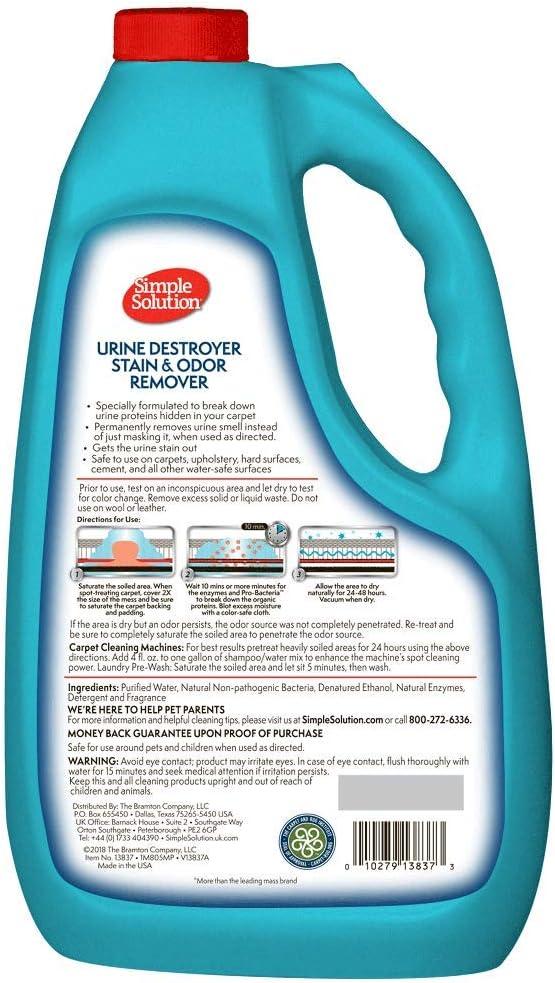 Simple Solution Urine Destroyer, Enzymatic Cleaner and Urine Odor Eliminator, Pet Stain Remover, Dog Pee Stain Destroyer, Cat Urine Neutralizer, Carpet Cleaner, Rug Deodorizer, Spot Cleaner, 1 Gallon - NeatNest