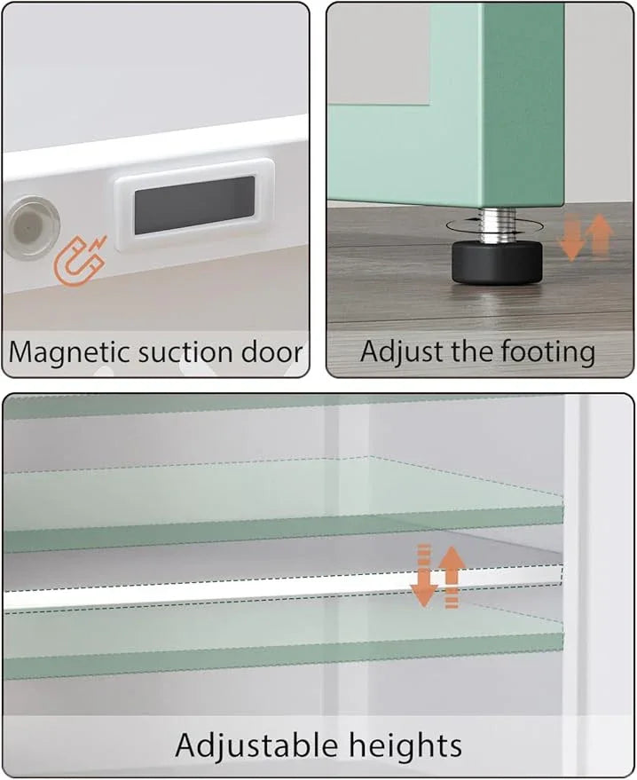 Metal Storage Cabinet with Adjustable Shelves, 42.53"H Freestanding Organizer for Pantry, Kitchen, Bathroom & Laundry Room, Strong & Rust-Resistant, Easy Assembly (White+Green Transparent Door Panel) - NeatNest