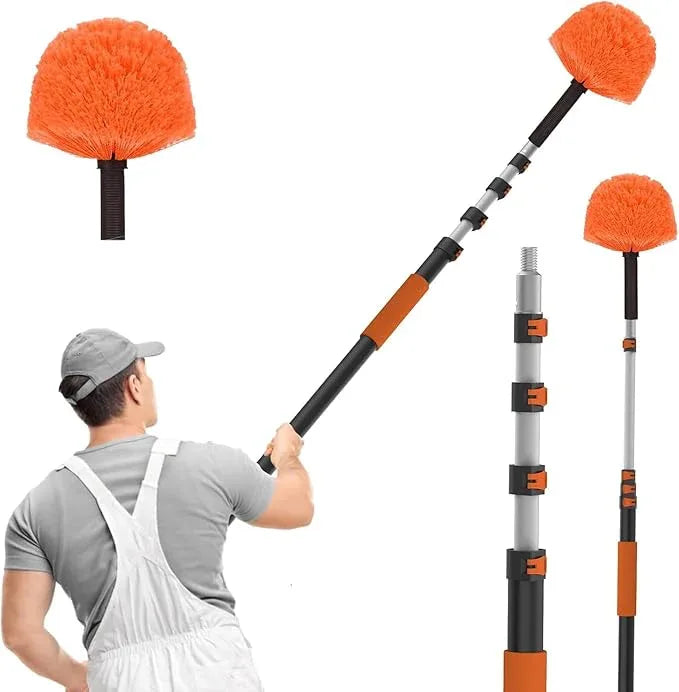 20FT Reach Cobweb Duster with Extension Pole, High Ceiling Long Duster with 3-12FT Telescoping Pole, Spider Web Brush for Indoor Outdoor Use - NeatNest