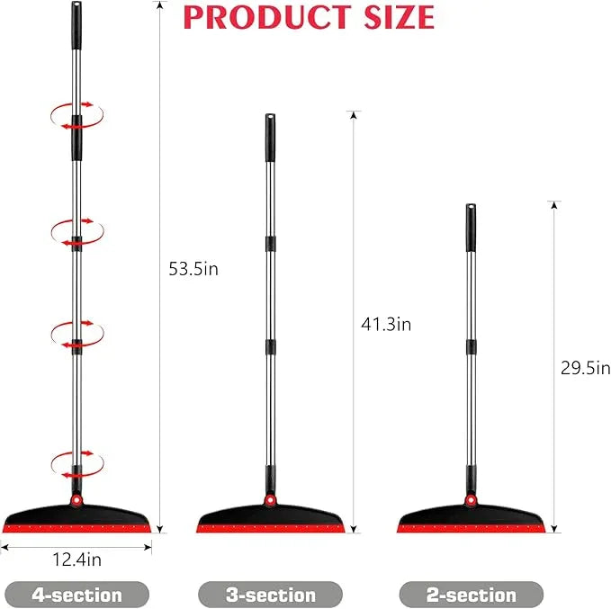 Multifunction Magic Broom, 54 Inch Adjustable Long Handle Silicone Floor Squeegee Broom, Sweep and Scrape 2 in 1 Household Cleaning Brooms for Floor, Bathrooms, Showers, Tile, Pet Hair, Black Red - NeatNest