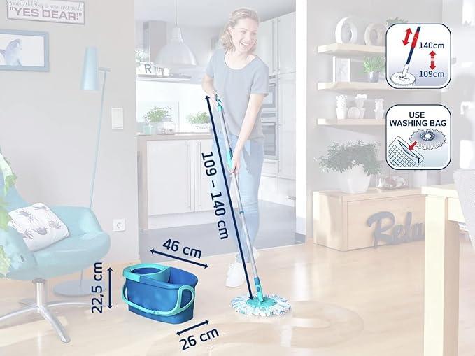Leifheit Clean Twist Disc Mop Ergo Mop and Bucket, Floor Mop with Moisture-Controlled Spin Mop, Easy-Steer 360 Joint Microfibre Mop Head, 33cm Wide, Twist Mop - NeatNest