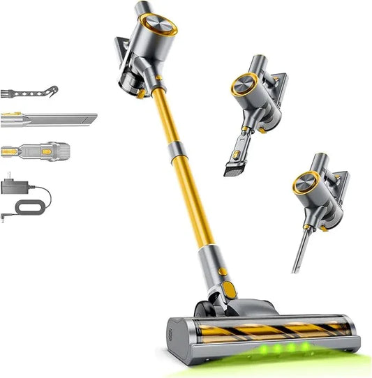Cordless Stick Vacuum Cleaner - 45KPA Powerful Suction Vacuum with 45 Min Runtime, Detachable Battery, Anti-Tangle & 1.5L Dust Cup, 8 in 1 Vacuum Cleaner for Pet Hair, Carpet, HardFloor, Yellow - NeatNest