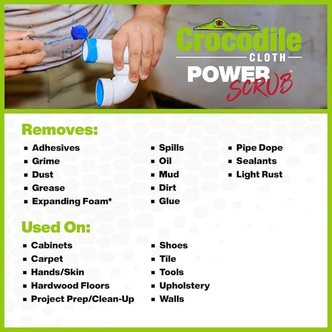 Crocodile Cloth PowerSCRUB Cleaning Wipes – 10 (15" x 10") Dual-Surface Cloths, Heavy-Duty, Moist, Absorbent, & Disposable - Safe on Skin & Multiple Surfaces - NeatNest