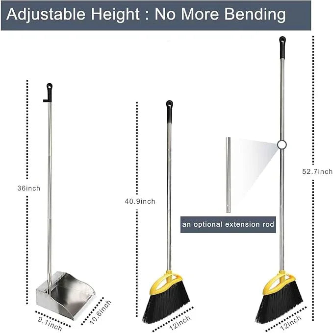 Broom and Stainless Steel Dustpan Set for Home,Metal Dust Pan and Soft Bristles Indoor Kitchen Broom for Office,Lobby - NeatNest