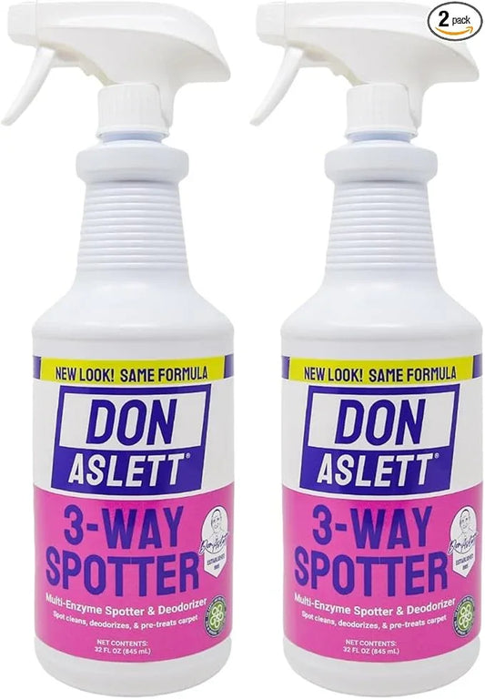 Don Aslett 3-Way Spotter (1 Liter Bottle, Pack of 2) Stain Remover, Odor Eliminator, Carpet Protector | Ready-to-use Rug Deodorizer and Spots Cleaner | Remove Carpet Stains with Enzymes - NeatNest