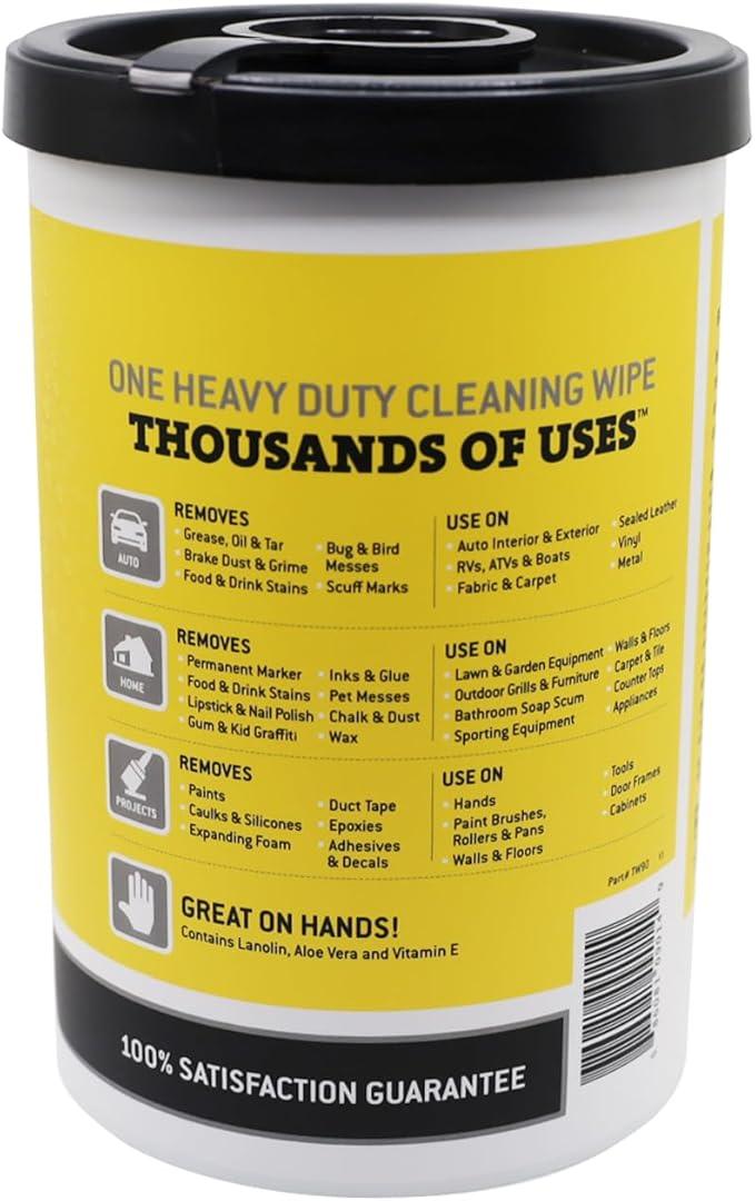 Tub O' Towels Heavy-Duty Multi-Surface Cleaning Wipes, 10" x 12", 90 Count Canister, Removes Grease, Grime, Tough Stains, Durable Disposable Wipes for Home, Garage, Outdoor Cleaning Tasks, 2-Pack - NeatNest