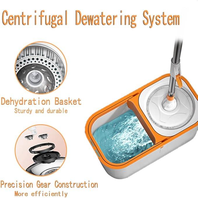 Spin Mop Bucket with Wringer System Extended Mop Handle 61＂Mop and Bucket for Floors Cleaning with 5 Replacement Head Refill 1 Cleaning Brush Head - NeatNest