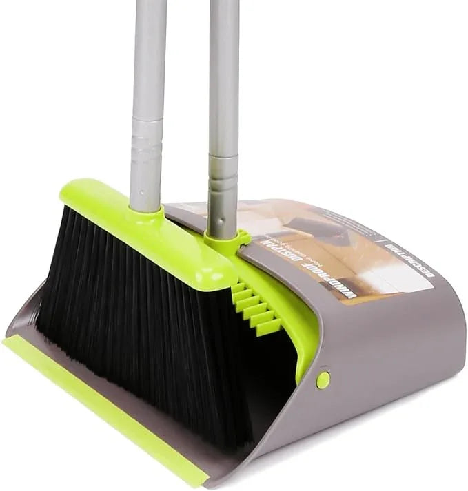 TreeLen Broom and Dustpan Set, TreeLen Broom with Dust Pan with Long Handle Combo Set for Office and Home Standing Upright Sweep Use with Lobby - NeatNest