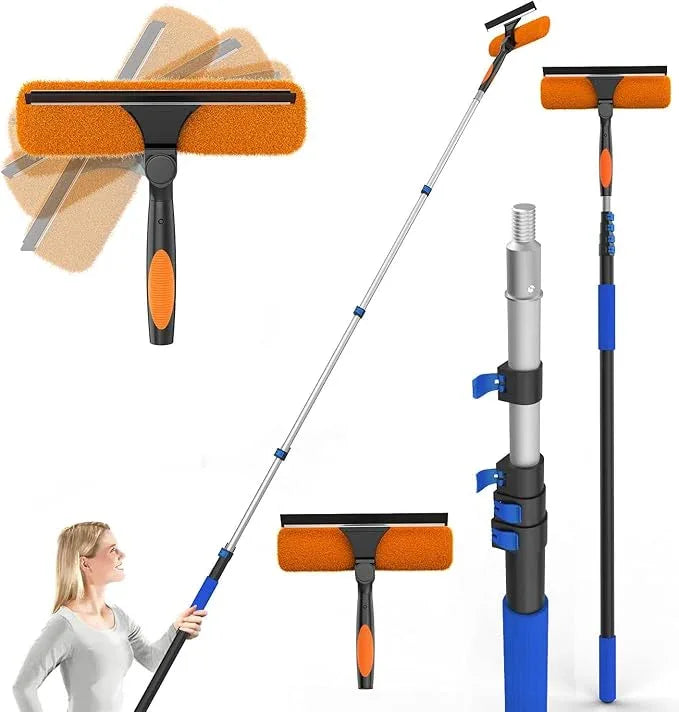 26FT Reach Window Squeegee for Window Cleaning Kit with 5-19 Foot Telescoping Extension Pole, 2 in 1 Window Squeegee, Cobweb Duster, Dust Kit Window Washing Kit for Car, Shower Glass Door - NeatNest