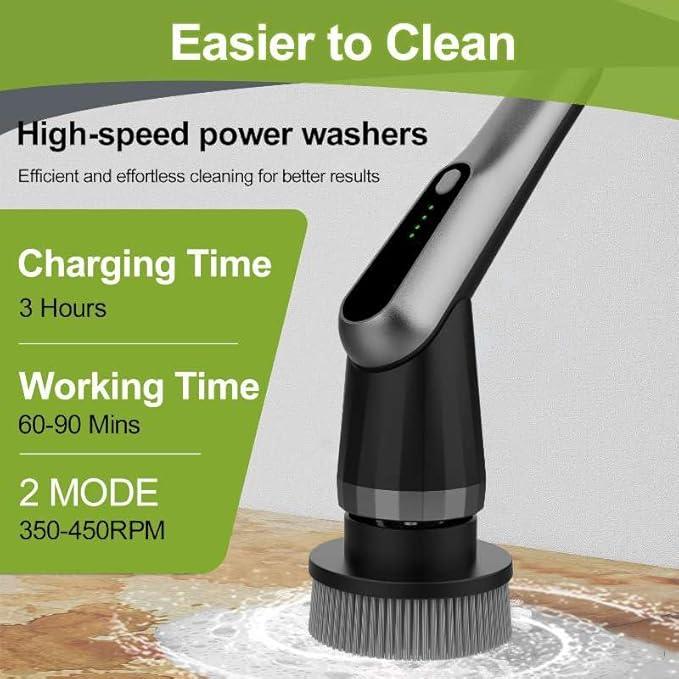 WKY-Electric Spin Scrubber - Upgraded 10-in-1 IPX7 Waterproof Shower Scrubber, Retractable Handle & 2-Speed for Toilet, Bathroom, Bathtub, Tile Floors - NeatNest