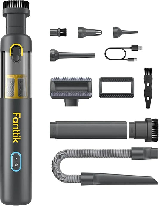 Fanttik Slim V8 APEX Car Vacuum, 4-in-1 Portable Mini Cordless Vacuum with 19000pa Suction Power, Type-C Charge, 2 Suction Modes, Handheld Vacuum for Small Jobs, Car, Office Desk, Keyboards (Gray) - NeatNest