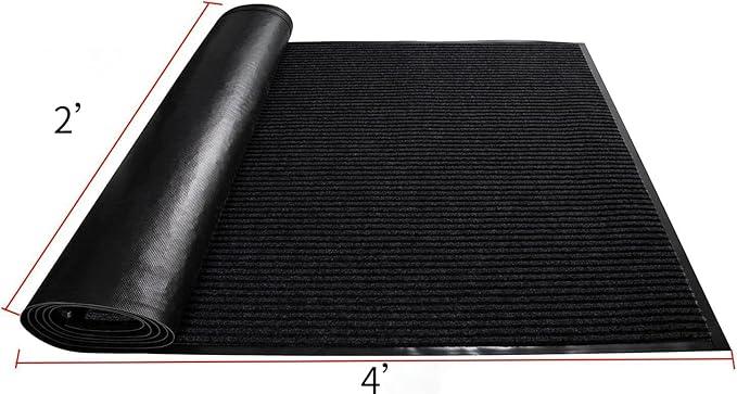 TANYOYO 2' X 4' Commercial Grade Door Floor Mat Brush Step Entrance Mat Vinyl Backed Utility Doormat Heavy Duty Floor Mat Commercial Outdoor Carpet Indoor Entrance Rugs，Black - NeatNest