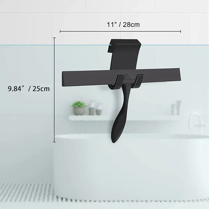 Squeegee for Shower Glass Door, 11-Inch Shower Squeegee for Glass Doors, Bathroom Silicone Squeegees Wiper for Shower with Non-Slip Handle, No-Drilling Silicone Hanging Hook, for Tiles, Mirror(Black) - NeatNest