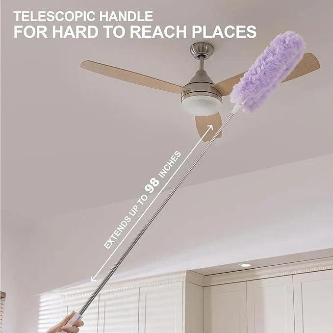 JOYMOOP Ceiling Fan Cleaner Duster and Cobweb Duster with Extension Pole, 28–98 Inch Handle and 6 Refills for High Ceilings and Furniture - NeatNest
