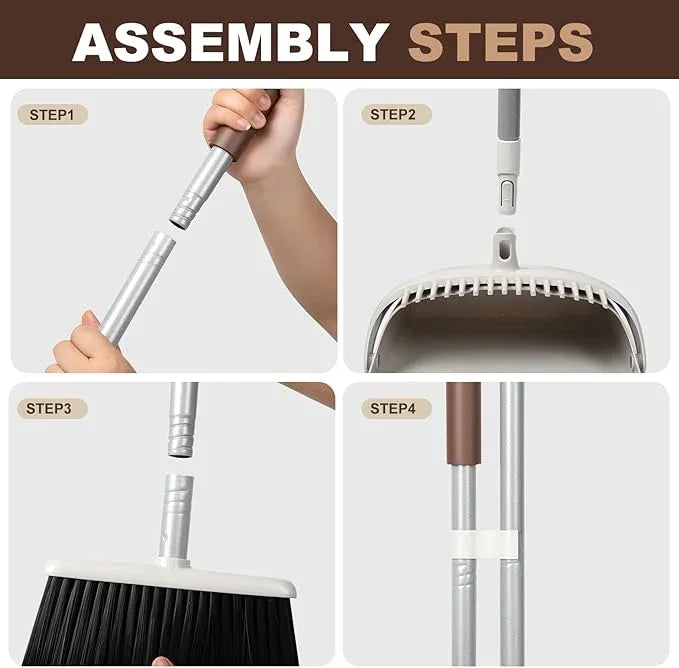 54" Long Handled Broom and Dustpan Set - Perfect Dust Pan and Brush Combo for Efficient Cleaning, Brown and White - NeatNest