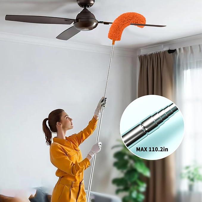 Cobweb Duster with Extension Pole,Cleaner Outdoor 110" Telescoping Extended Sspider Brush, Dusting Kit,Long Handle Reach for High Ceilings and Fans,Microfiber Webster Remover Tools Feather Dusters - NeatNest
