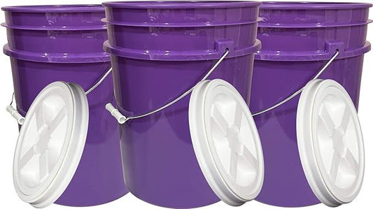 House Naturals 5 Gallon Purple Food Grade BPA Free, Made in USA, Plastic Bucket with Screw On Air Tight lid, (Pack of 3) (Purple Buckets with White Lids) - NeatNest