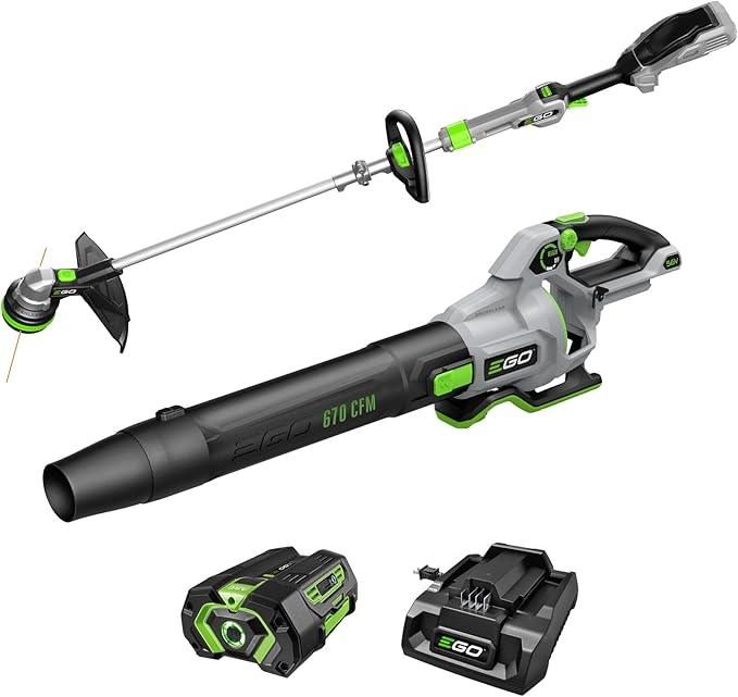 EGO POWER+ Combo, Cordless Trimmer and Blower, 15" Trimmer for Weeds and Grass with POWERLOAD and Cordless Electric 670 CFM Blower, Includes 56V 4.0Ah Battery and Charger - ST6703LB - NeatNest