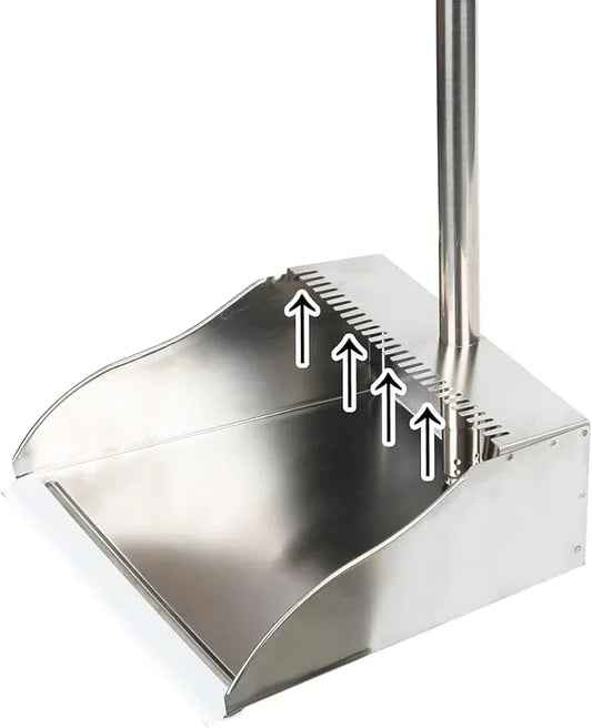 Metal Dustpan Long Handle Stainless Steel Dustpan,Heavy Duty Standing Dust Pan with Teeth, Indoor Outdoor Up for Home Kitchen Lobby Room Office - NeatNest