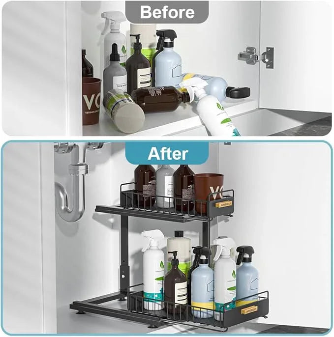 Under Sink Organizer Kitchen, 2 Tier Under Sink Organizers and Storage, Pull out Cabinet Organizer Shelf, Metal Drawer for Kitchen Bathroom Pantry Cabinet Closet Organization Rack, Black, 1 Pack - NeatNest