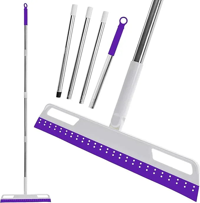 Magic Broom Multifunction Silicone Floor Squeegee, Air Broom for Floor with 56" Long Handle, 4-in-1 Rubber Sweeper for Dirt, Liquids, Pet Hair, Tile Hardwood Floors, Carpet, Living Room (Purple) - NeatNest