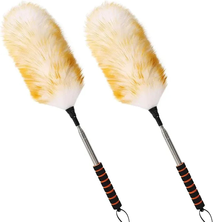 Extendable Lambswool Duster 25-64" Retractable Telescopic Handle Removable Head Multi-Surface Cleaning Tool for Ceiling Fans, Windows, High Walls, and Hard-to-Reach Areas (2pcs) - NeatNest