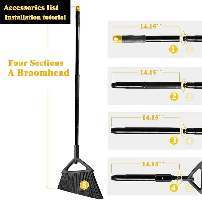 Heavy Duty Commercial Broom,Upgraded Angle Brooms for Sweeping Indoor and Outdoor,Perfect Black Broom of Kitchen,Garage - NeatNest