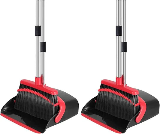 NACENA Broom and Dustpan Set, 52-in Long Adjustable Handle Broom Dustpan Combo with Dustpan Teeth to Automatically Clean Hair Suitable for Home Kitchen Office Hall Floor (Black&Red), 2 Pack - NeatNest