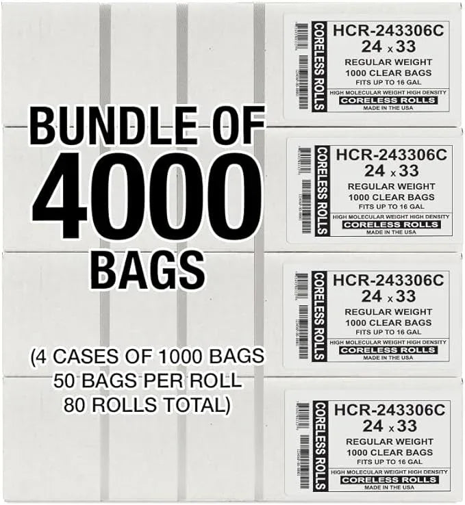 Aluf Plastics High Density Trash Bags, 16 Gallon, 4000 Count, 6 Micron (eq), 24" x 33", Clear, for Bathroom, Office, Industrial, Commercial, Janitorial, Municipal, Recycling - NeatNest