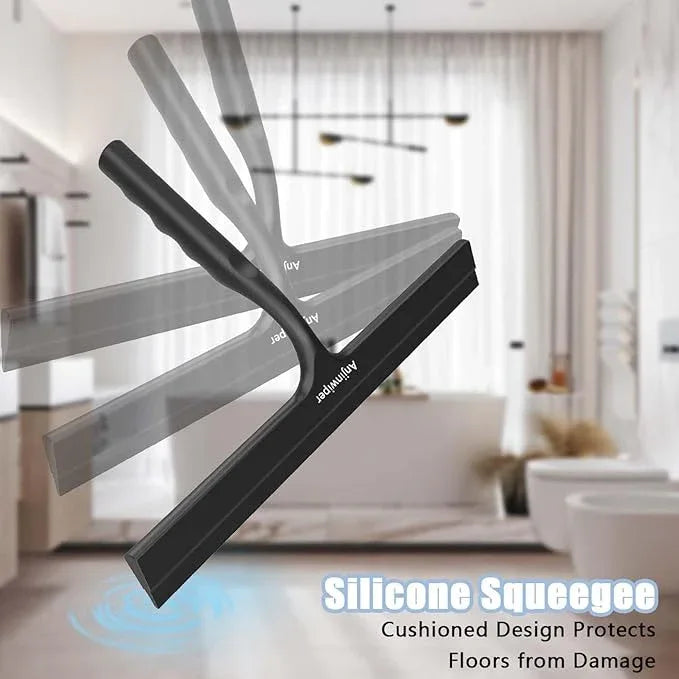 Household Squeegee for Shower Glass Doors, Silicone Shower Squeegee with Adhesive Hook, Bathroom Squeegee for Shower, Window Cleaner Tool for Glass Door, Kitchen, Tile Wall(10 inch-Black) - NeatNest