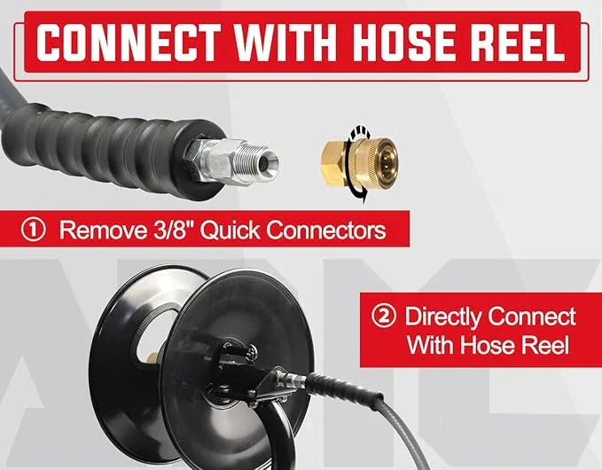 YAMATIC Non Marking 3/8" 4200PSI Pressure Washer Whip Hose 8ft with Swivel Quick Connect Jumper Hose for Hot/Cold Water Steel Wire Braided Rubber Jacket - NeatNest