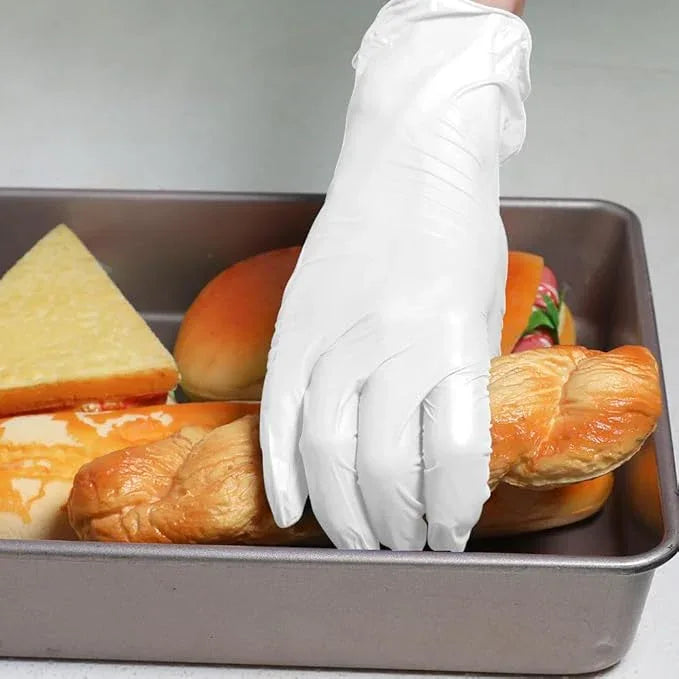 Disposable Gloves Medium, Nitrile and Vinyl Blend Material Gloves, Latex Free, 4 Mil 100 Pc Food Grade Glove for Cleaning, Food Prep, Hair Dye, Tattoo, White - NeatNest