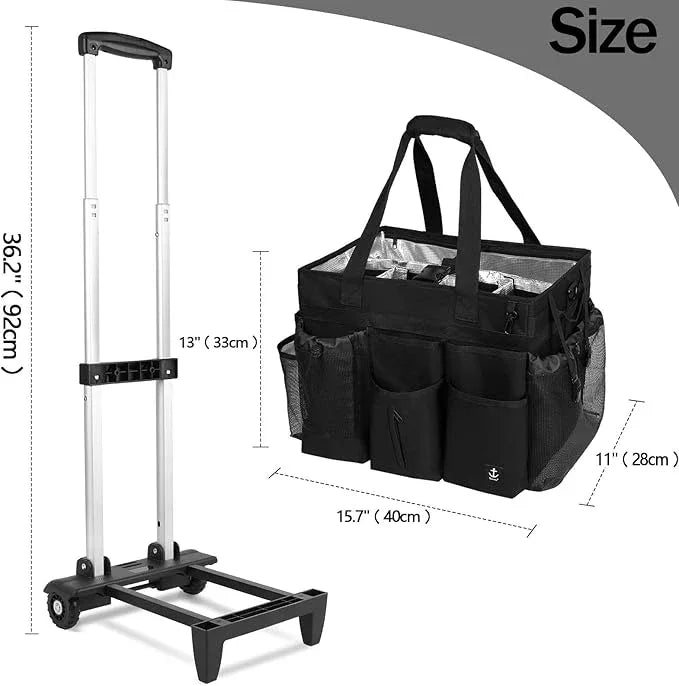 Extra Large Rolling Cleaning Caddy Bag with Detachable, Foldable Trolley Portable Cleaning Cart for Housekeeping Cleaning Caddy with Adjustable Shoulder Strap and Multiple Storage Pockets - NeatNest
