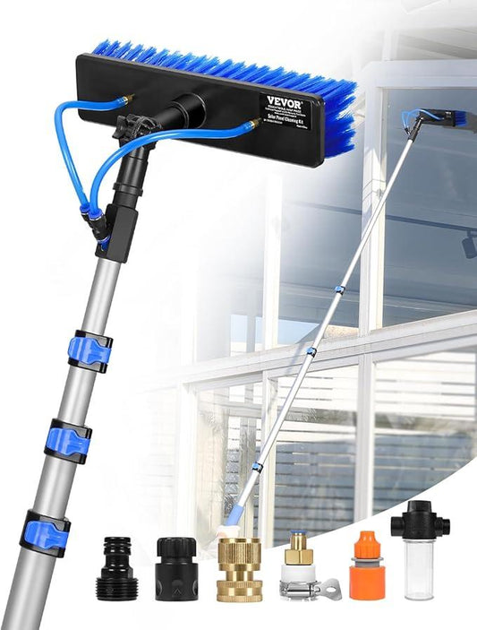 VEVOR Water Fed Pole Kit, 12FT Solar Panel Cleaning Pole with Extendable Handle, 180° Rotatable Brush Head & 65.6FT Hose, Household & Outdoor Window Cleaner Tool for Caravan Solar Panel Deck - NeatNest