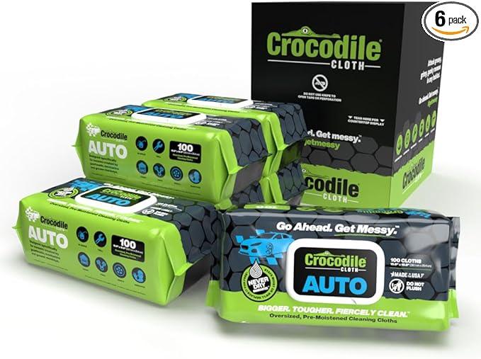 Crocodile Cloth Auto Cleaning Wipes – 600 Count (6 Packs of 100) XL 15" x 10" Heavy-Duty Car Wipes for Engine Degreaser, Detailing, Tires, Tools & DIY Projects - NeatNest