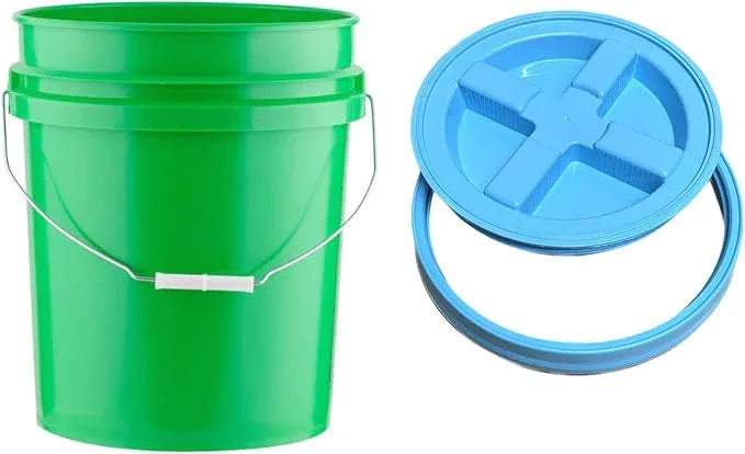 House Naturals 5 Gallon Food Grade Plastic Bucket with Air Tight Screw on Lid Made in USA Container (Green Bucket with Aqua Lid) - NeatNest
