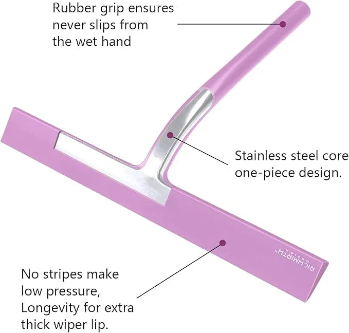 Shower Squeegee with Silicone Hook, 11" Inch Width All Purpose Squeegee Wiper for Shower Glass Doors Bathroom Mirror Tiles Car Window Cleaner Tool - Pink - NeatNest