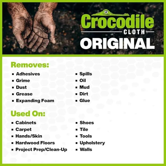 Crocodile Cloth Original Cleaning Wipes, 600 Count (6 Packs of 100) – Heavy-Duty 15” x 10” Multi-Surface Shop Wipes, Water-Based, Safe on Skin, Cuts Grease, Grime & Dirt - NeatNest