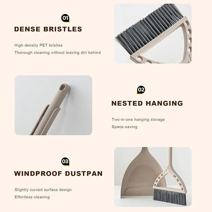 Mini Broom and Dustpan Set Small Dust pan and Brush Set Perfect for Desk Office Camping Dorm RV Essentials (Khaki) - NeatNest