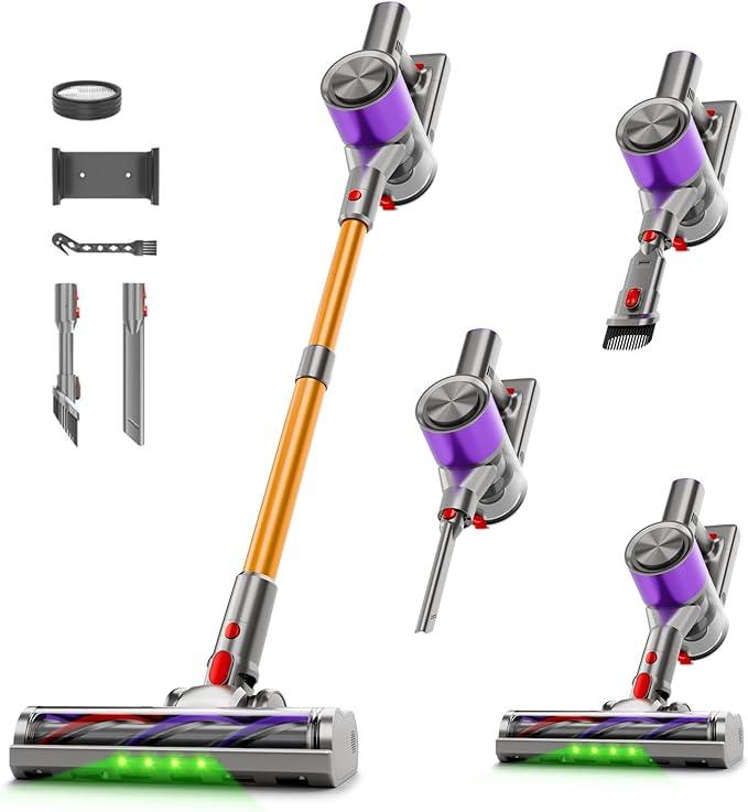 Cordless Stick Vacuum Cleaner, 38Kpa Powerful Suction Vacuum Cleaner with LED Headlight, Detachable Battery, 8-in-1 Lightweight Handheld Vacuums for Pet Hair Carpet and Hardwood Floor, Purple - NeatNest