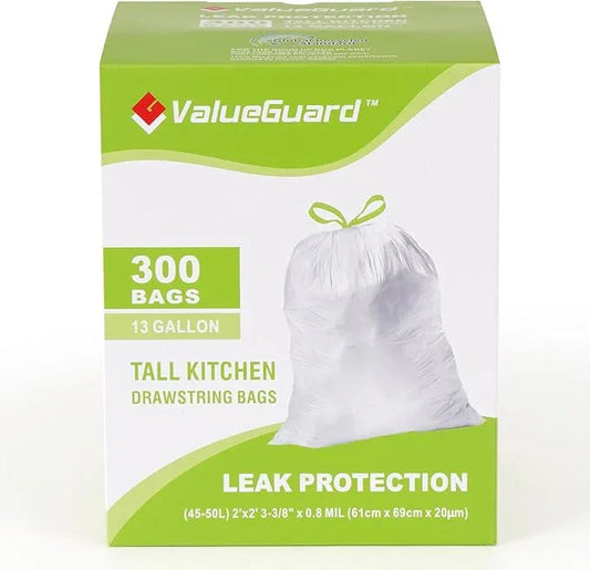 Large Trash Bag 13 Gallon Tall Drawstring 100% Post-Consumer Recycled Garbage Bag Waste Bag for Kitchen Office 0.8 Mil (300 Count) - NeatNest