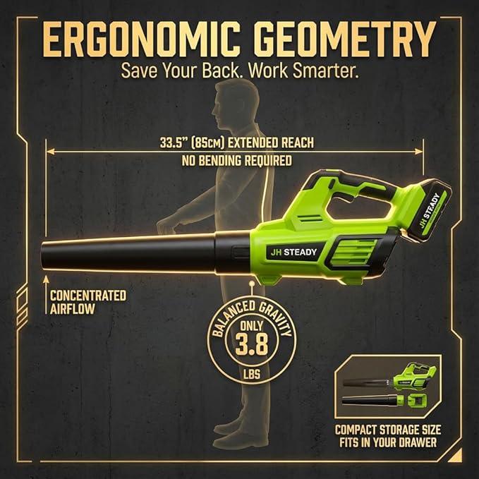 21V Cordless Leaf Blower - 3500W 350m/s, Stepless Variable Speed, Extended Nozzle, Rechargeable with Safety Gear (Green:1*Battery + Charger) - NeatNest